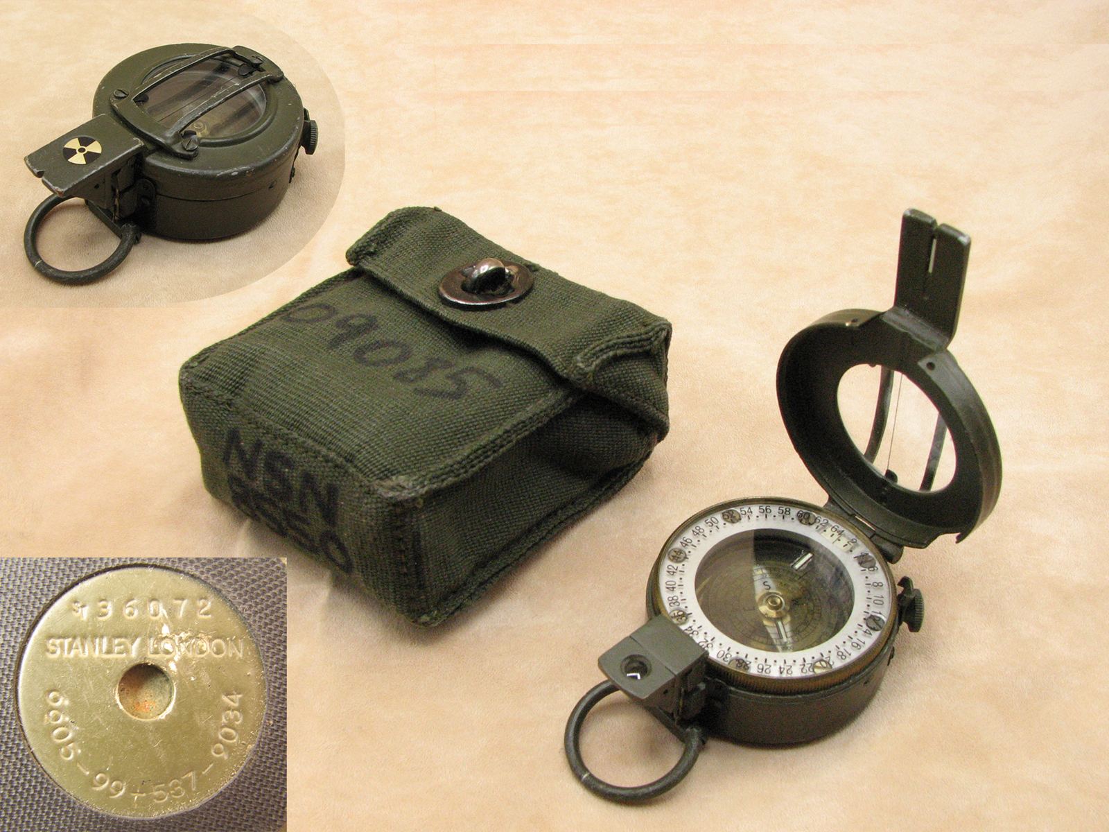 Stanley G150 mils version prismatic compass with patt 58 canvas pouch